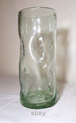 Vintage hand blown Murano studio art glass green dimple crackle cylinder vase