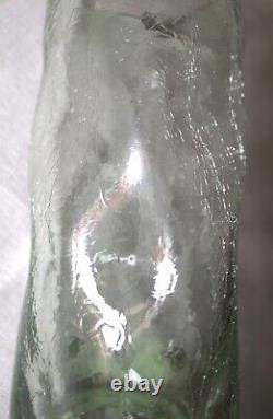 Vintage hand blown Murano studio art glass green dimple crackle cylinder vase