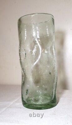 Vintage hand blown Murano studio art glass green dimple crackle cylinder vase