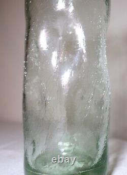 Vintage hand blown Murano studio art glass green dimple crackle cylinder vase