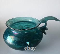 Vintage hand blown Seguso Murano Italy Iridescent Green Scavo style Glass bowl