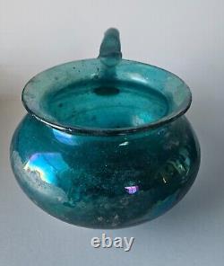 Vintage hand blown Seguso Murano Italy Iridescent Green Scavo style Glass bowl