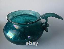 Vintage hand blown Seguso Murano Italy Iridescent Green Scavo style Glass bowl