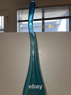 Vintage hand blown italian murano glass art vase blue gold flecks tall swing tip