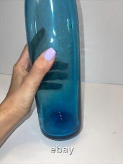 Vintage hand blown italian murano glass art vase blue gold flecks tall swing tip