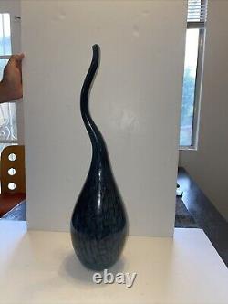 Vintage hand blown italian murano glass art vase blue gold flecks tall swing top