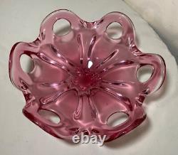 Vintage hand blown pink red glass Italian centerpiece footed bowl Murano