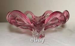 Vintage hand blown pink red glass Italian centerpiece footed bowl Murano