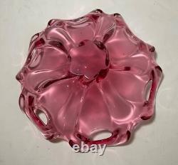 Vintage hand blown pink red glass Italian centerpiece footed bowl Murano