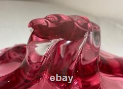 Vintage hand blown pink red glass Italian centerpiece footed bowl Murano