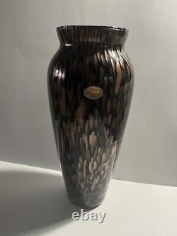 Vintage murano glass Italian Hand Blown Vetri Artistici Black, Gold Art Vase 15