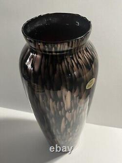 Vintage murano glass Italian Hand Blown Vetri Artistici Black, Gold Art Vase 15