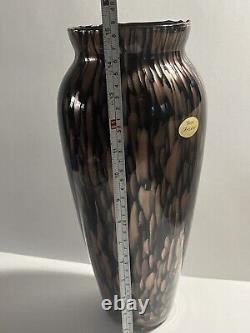 Vintage murano glass Italian Hand Blown Vetri Artistici Black, Gold Art Vase 15