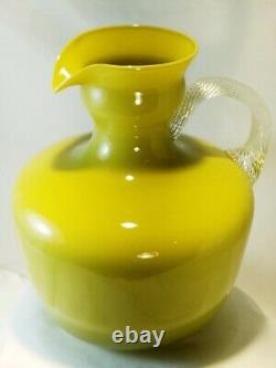 Vintage, rare, Italian Empoli Olive Green Murano Cased Art Glass Pitcher