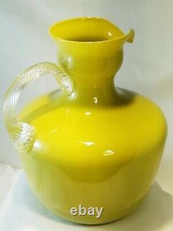 Vintage, rare, Italian Empoli Olive Green Murano Cased Art Glass Pitcher