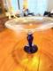 Vintage very large hand blown Murano style glass compote XL blue vase