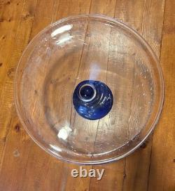 Vintage very large hand blown Murano style glass compote XL blue vase