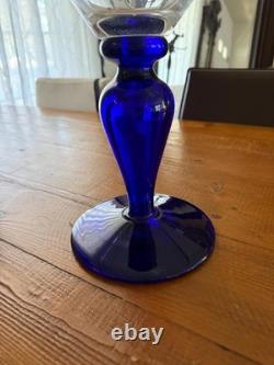 Vintage very large hand blown Murano style glass compote XL blue vase