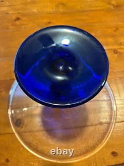 Vintage very large hand blown Murano style glass compote XL blue vase