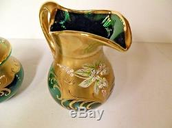 Vntge Venetian Murano Glass 24 K Gold & Emerald Green 17 Pc Tea Set Murano Isle