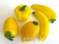Vtg 1980's Modern Hand Blown Murano Art Glass Decorative Yellow Fruit Set Of 5