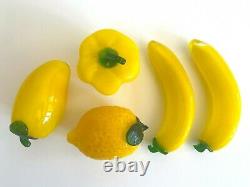 Vtg 1980's Modern Hand Blown Murano Art Glass Decorative Yellow Fruit Set Of 5