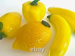 Vtg 1980's Modern Hand Blown Murano Art Glass Decorative Yellow Fruit Set Of 5