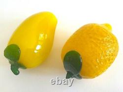 Vtg 1980's Modern Hand Blown Murano Art Glass Decorative Yellow Fruit Set Of 5