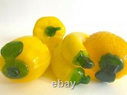 Vtg 1980's Modern Hand Blown Murano Art Glass Decorative Yellow Fruit Set Of 5