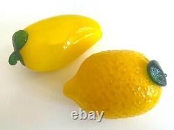 Vtg 1980's Modern Hand Blown Murano Art Glass Decorative Yellow Fruit Set Of 5