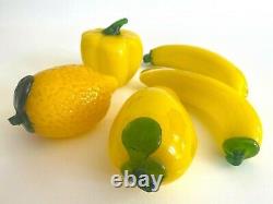 Vtg 1980's Modern Hand Blown Murano Art Glass Decorative Yellow Fruit Set Of 5