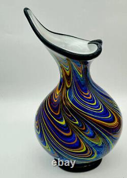 Vtg 1990'S HAND BLOWN Murano Glass Art Vase Colorful Rainbow Rare Italy 14 Heav