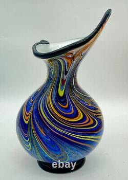 Vtg 1990'S HAND BLOWN Murano Glass Art Vase Colorful Rainbow Rare Italy 14 Heav