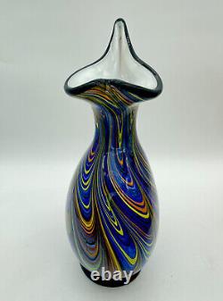 Vtg 1990'S HAND BLOWN Murano Glass Art Vase Colorful Rainbow Rare Italy 14 Heav