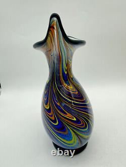 Vtg 1990'S HAND BLOWN Murano Glass Art Vase Colorful Rainbow Rare Italy 14 Heav