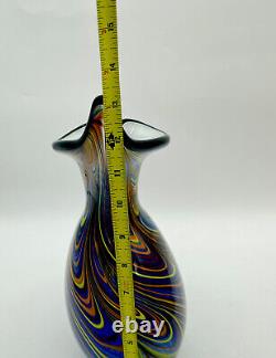 Vtg 1990'S HAND BLOWN Murano Glass Art Vase Colorful Rainbow Rare Italy 14 Heav