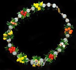 Vtg 30's Venetian Murano Hand Blown Fruit Salad Glass Necklace