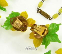Vtg 30's Venetian Murano Hand Blown Glass Lemons Necklace Earrings Set