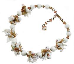 Vtg 30's Venetian Murano Hand Blown Milk Glass Birds Necklace