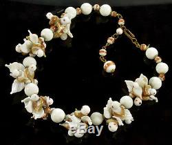 Vtg 30's Venetian Murano Hand Blown Milk Glass Birds Necklace