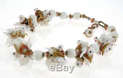 Vtg 30's Venetian Murano Hand Blown Milk Glass Birds Necklace