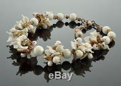 Vtg 30's Venetian Murano Hand Blown Milk Glass Birds Necklace