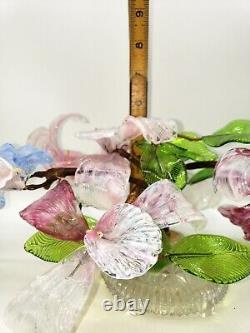 Vtg 40s Glass Flower Hand Blown Murano Art Glass Floral Bosnia Wire