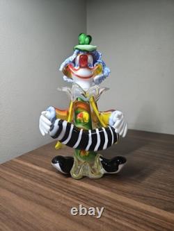 Vtg 9 Murano Art Glass Clown Vintage Hand Blown Accordion Music Band Green Hat