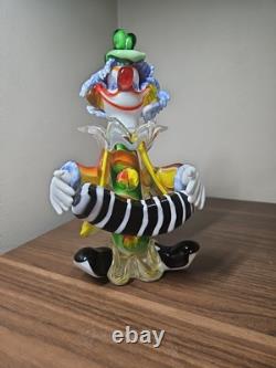 Vtg 9 Murano Art Glass Clown Vintage Hand Blown Accordion Music Band Green Hat
