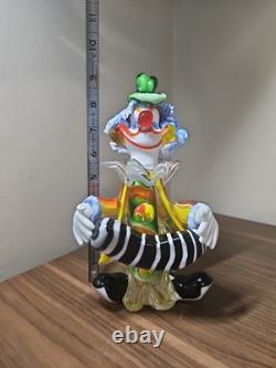 Vtg 9 Murano Art Glass Clown Vintage Hand Blown Accordion Music Band Green Hat