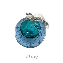Vtg Alfredo Barbini Hand Blown Art Glass Bubble Murano Italy Blue Apple Gold