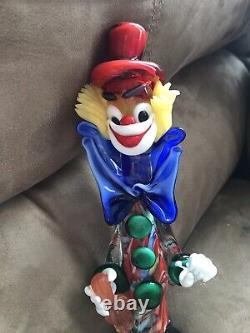 Vtg. Authentic Murano Hand Blown Glass Clown Holding Bottle GOOD CONDITION