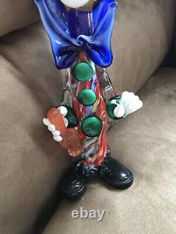 Vtg. Authentic Murano Hand Blown Glass Clown Holding Bottle GOOD CONDITION