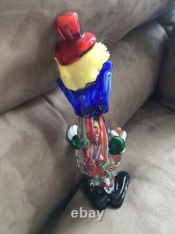 Vtg. Authentic Murano Hand Blown Glass Clown Holding Bottle GOOD CONDITION